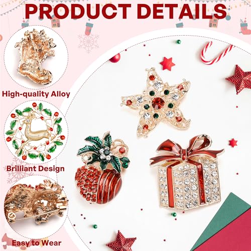 Image of Qenk 12PCS Christmas Pins and Brooches for Women, Christmas Brooch Set