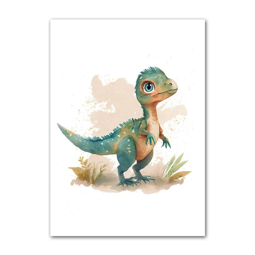Lot De 6 Affiches Dinosaures 21x30cm - Toile 320gsm - Décoration Chambre Bébé Garçon