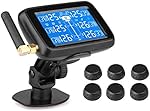 B-Qtech RV Tire Pressure Monitoring System for Trailer Travel Truck Motorhome(0~215PSI) with 6 Sensors, Solar Powered TPMS 5 Alarm Modes Tire Pressure Real-time Monitor Alarm System