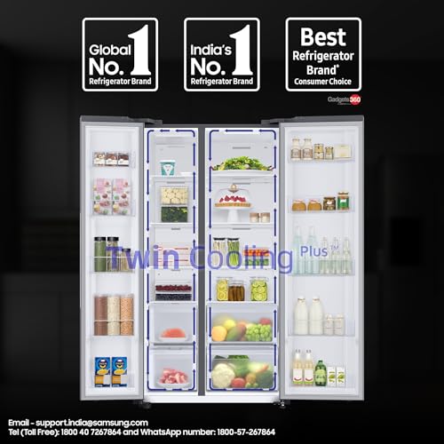 Image of Samsung 653 L, 3 Star, Frost Free, Double Door, Convertible 5-in-1 Digital Inverter, Side By Side AI Enabled Smart Refrigerator with WiFi (RS76CG8003S9HL, Silver, Refined Inox)
