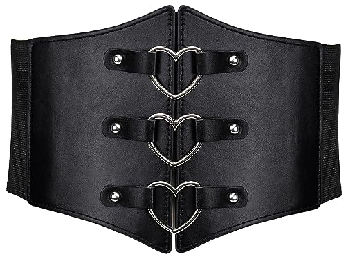 Liutufy - Liutufy Stylish Corset Belt Metal O-Ring Waistband Heart-Ring Waistband (Black Heart XS)
