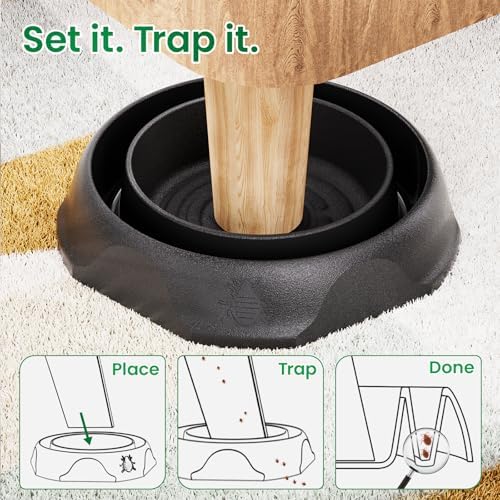 Bed Bug Interceptors, Bed Bug Traps, Insect Detector for Bed, Sofa & All Furniture. 24/7 Monitor, 360° Protection for Your Family's Peaceful Sleep, Black (4 Pack) - 5