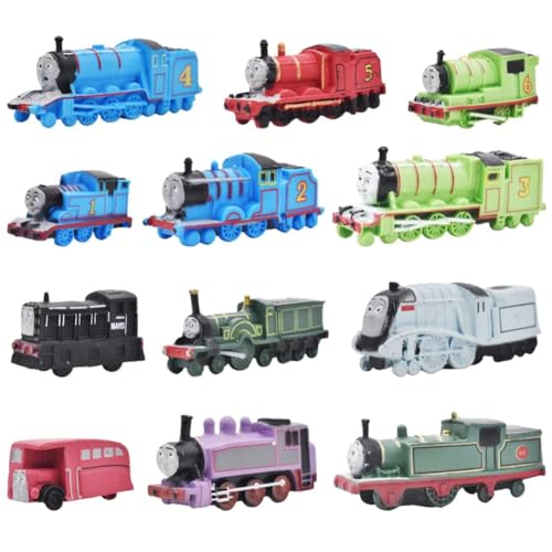 Cute Train Model Figurines,12PCS Mini Cartoon Train Set Figure Toy,Children's Train Toys,RFJYGWQM Cartoon Train Cake Toppers for Birthday Parties,Train Cake Decorations for Celebrating with Friends