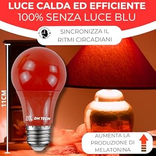 DM TECH Luce Notturna Rossa Melatonina E27 - Lampadina + Luce Rossa