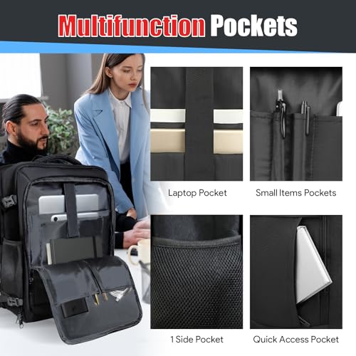 Travel Backpack, Expandable 50L Carry On Backpack, Extra Large Anti-Theft TSA Flight Approved Large Weekender Daypack Bag for Men and Women, Waterproof Pocket Lightweight Travel Gifts for Men, Black4