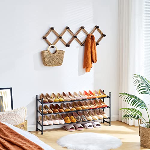 Tajsoon Expandable Shoe Rack Organizer, 3 Tier Adjustable Metal Iron Shoe Shelf, Shoe Storage Organizer For Closet Bedroom Entryway, Black #TOP3