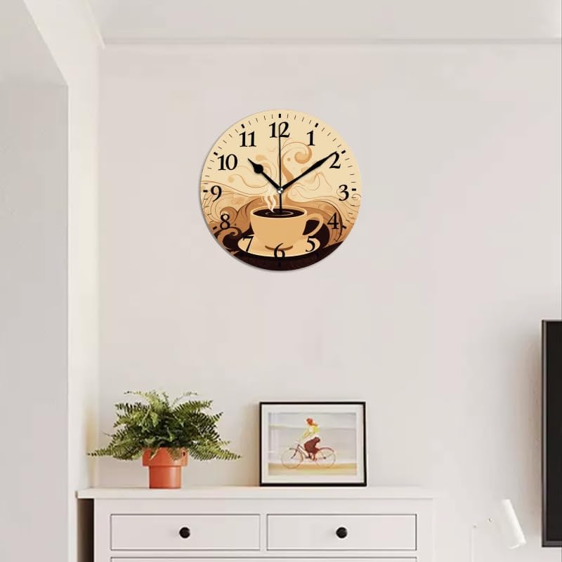 Miniatura 5 de Reloj de pared moderno, funciona con pilas, reloj analógico silencioso sin tictac, decorativo, para oficina, dormitorio, taza de café (10 pulgadas)