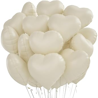 Heart Foil Balloons Cream White Pack of 20 Heart Helium Balloons Helium Balloon Hearts Heart Balloons Heart Shape Foil Balloon Heart Balloons for Birthday Wedding Engagement Bridal Shower Valentines Day