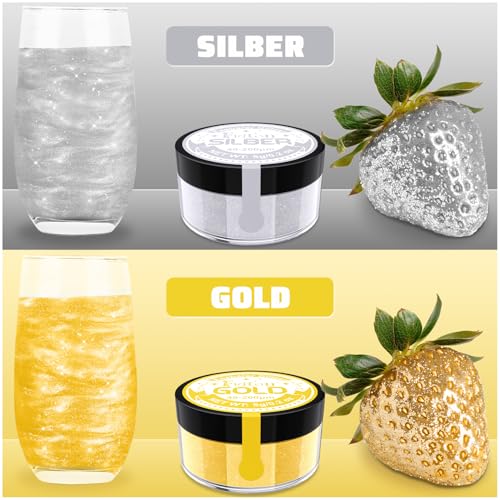 Essbarer Glitzer für Getränke - Fidton 2 Farben Lebensmittelfarbe Pulver Set, Glitzer Essbar für Torten, Fondant Gold, Donut, Edible Glitter für Getränke, Cocktail, Essbares Gold und Silber - 5 g