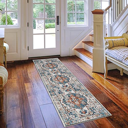Hallway Washable Runner Rug - 2x7 Kitchen Rugs Entryway Rug Runner Vintage Soft Floor Mat Non Slip Indoor Farmhouse Carpet for Bathroom Living Room Bedroom (2 X 7, Brick)