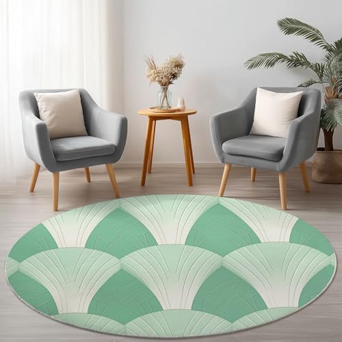 Tapis rond salon 120cm vert style simple lignes géométriques imprimées