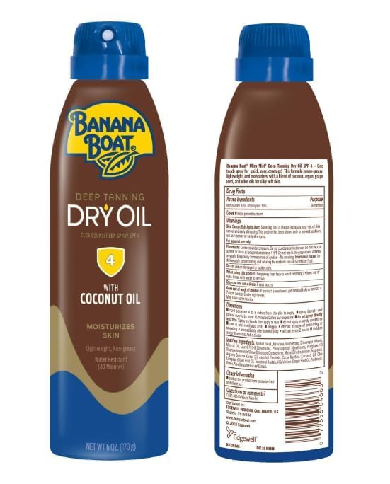 Bananas-Boat Deep Tanning Oil Spray SPF 4, Clear Dry Sunscreen Spray, Dark Tanning Oil, 6 oz (pack of 2)