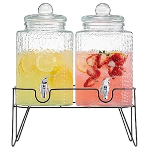 Style Setter Glass Beverage Dispenser with Stand (Set of 2), 1.5 Gallon Glass Drink Dispenser with Stand & Spigot, Party Drink Dispenser for Lemonade, Punch, Water, Juice Dispensers for Parties