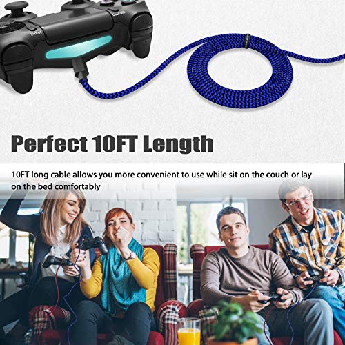 [3 Pack 10Ft] Ps4 Controller Charger Charging Cable Nylon Braided Micro Usb High Speed Data Sync Cord Compatible With Playstation 4, Ps4, Xbox One S/X Controller, Android Phones (Black&Blue&Red) #TOP3