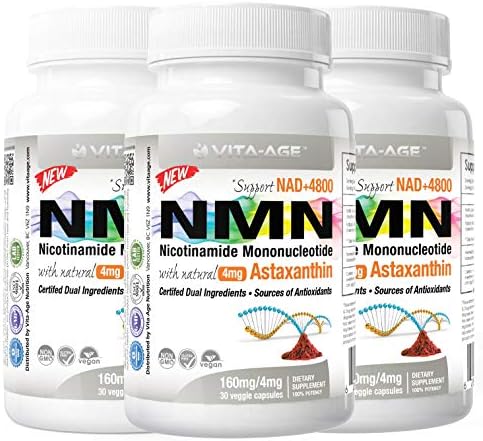 (3PACK) Vita-Age NMN Lab Tested 320mg Serving with 8mg Astaxanthin (100% Nicotinamide Mononucleotide) 160mg Per Capsule