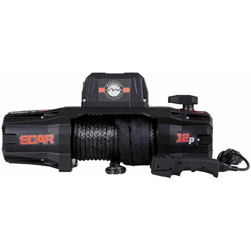 Overland Vehicle Systems 19129901 Scar Off Road 12V Electric Winch with Synthetic Rope & Wireless Remote - 12,000 lb Pulling Capacity - Waterproof IP68 Rated - Perfect for Off-Road Recovery