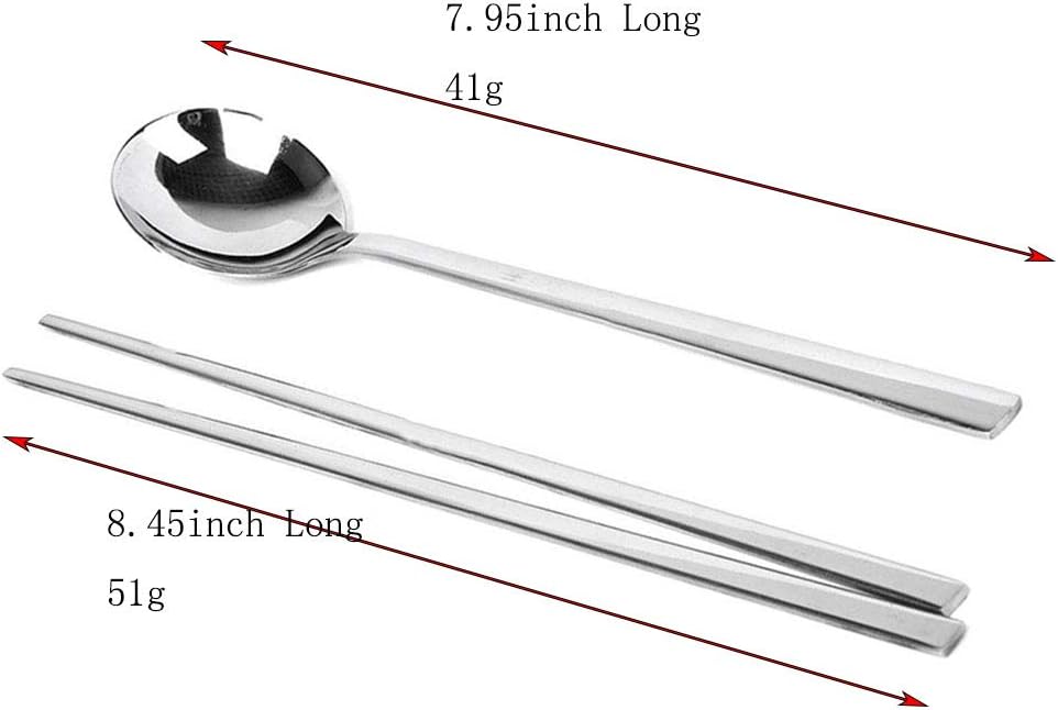 Polished Stainless Steel Spoons and Chopsticks Set, Korean Chopsticks and Spoons tableware with long-hand, Reusable, set of 3-silver