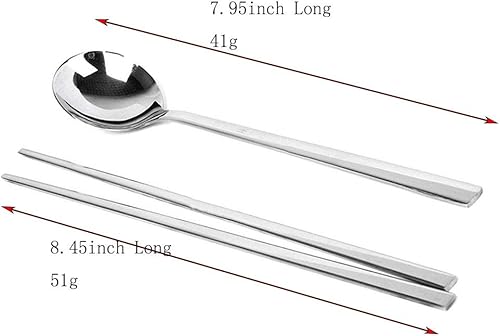 Miniatura 9 de YAPULLYA Juego de palillos y cucharas de metal coreano, reutilizables, de acero inoxidable, con mano larga, juego de 3 (trébol de la suerte)