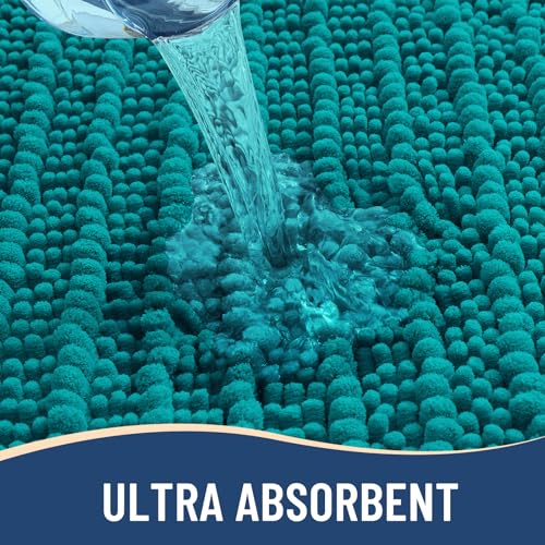 Image of Arotive Luxury Bathroom Rugs 30x20, Extra Soft Thick Absorbent Shaggy Chenille Bath Rugs, Machine Wash Dry, Bath Mats for Bathroom Floor, Tub and Shower, Home Decor Accessories, Lake Blue