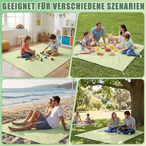 Mini Picknickdecke 100x150 cm, Wasserdichte, Ultraleichte, Tragbare Grasgrüne Picknickdecke mit 4 Heringen, Maschinenwaschbare Kleine Outdoor Stranddecke für Strand, Picknick, Camping und Wandern