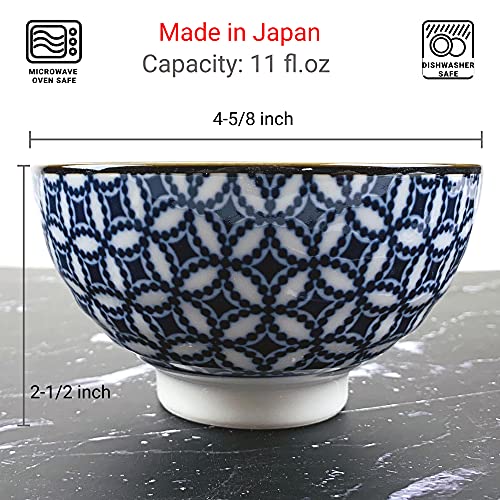 Japanbargain 4686, Japanese Porcelain Rice Bowls Gift Set, Traditional Japanese Inspired Pattern Miso Soup Bowls, Blue Color Salad, Set Of 5, Made In Japan #TOP1