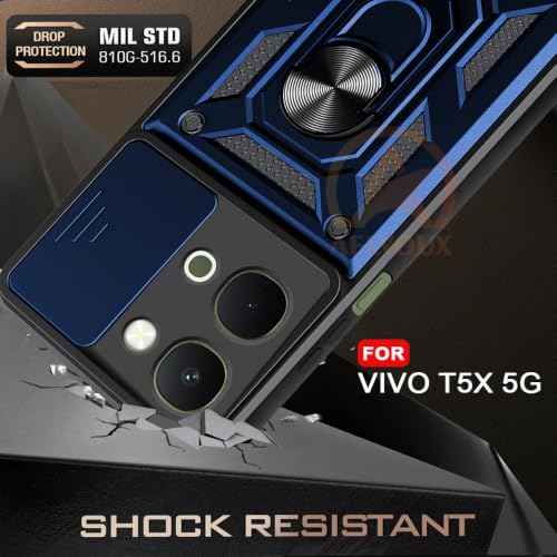 Image of Armor Bumper Back Cover Case for iQOO Z11X / Vivo T5X / Vivo Y51 Pro 5G | Rotating Camera Cover, Ring Holder & Kickstand | Heavy Duty & 360 Degree Protection Back Cover (Blue)
