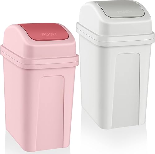 Sumind 2 cubos de basura de baño de 1.8 galones con tapa basculante, cubo de basura pequeño de plástico para baño, cubo de basura para desechos de