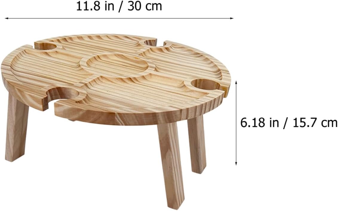 Portable Outdoor Folding Mini Beach Table with Bottle Rack and Wine Holder, Low Wood Camping Picnic Table for BBQ, Hiking, and Travel