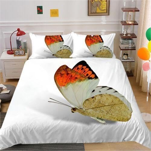 Housse de couette 140x200 papillon blanc en microfibre 110g avec 2 taies