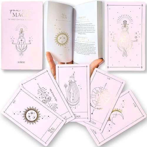 Soleia Original Tarot Cards Deck with Guide Book & Box | 78 Luxury Gold Foil Tarot Cards for Beginners & Experts | Modern Rider Waite Tarot Deck | Divination Tool for All Levels | Pink