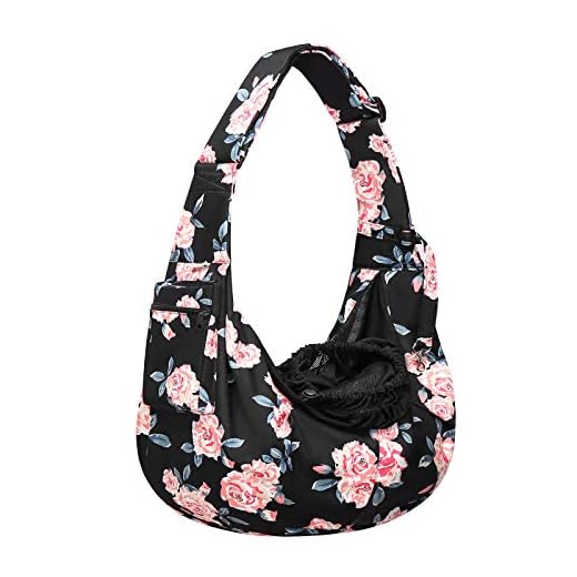 MOSISO Pet Dog Carrier Sling Bag, Cat Carrier Rose Tote Pouch Bag Hands Free Adjustable Strap Soft Carrying Pocket Puppy Travel Shoulder Bag for Puppies Small Dog/Cat for Outdoor Travelling, Black