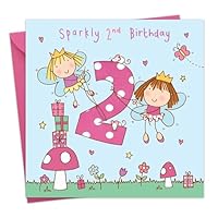 Twizler 2nd Birthday Card Girl Fairy Princess - Girls Age 2 Year Old Childrens Happy Birthday Card