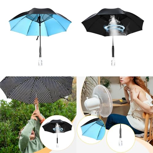 Image of Sun Umbrella with Fan Misting Windproof Portable for Outdoor Golfing Fishing Blue