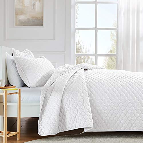 Sleep Zone 3-Piece Lightweight Reversible Quilt Set - King Size - Soft Microfiber Coverlet Set For All Season (White Diamond Pattern), King (106X96 Inch | 2 Pillow Shams) #TOP1