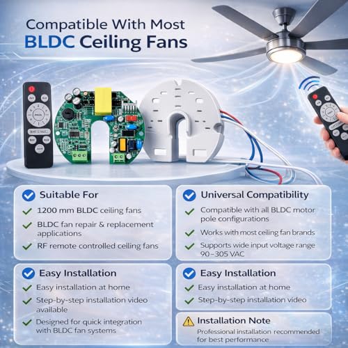 Image of BLDC RF Fan Driver Kit for Ceiling Fan | BLDC Controller PCB Board with Remote | 1200mm BLDC Fan Repair Replacement Kit | Energy Efficient Fan Driver |