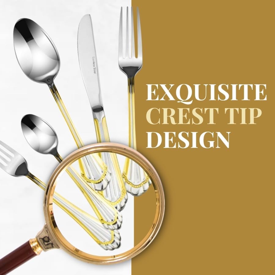 Miniatura 3 de Colección Italiana Tuscana Gold - Cubiertos de acero inoxidable quirúrgico de primera calidad, 20 piezas