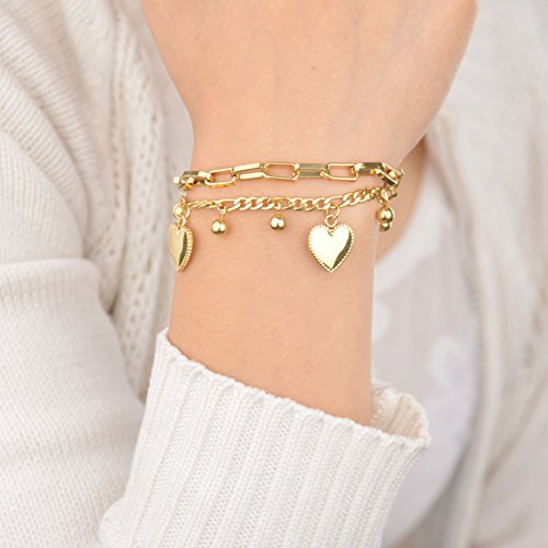LUREME 18K Gold Stainless Steel Multi Chains Bracelet with Ball and Heart Charms for Women2