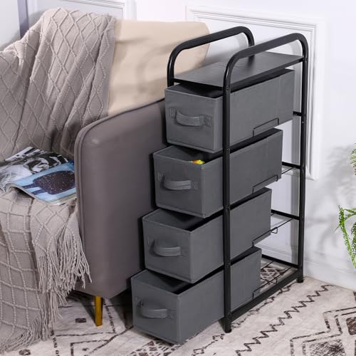 MAX Houser 4 Drawer Narrow Dresser Fabric Storage Tower Vertical Slim Storage Chest Organizer Nightstand Side/End Table Small Standing Organizer Removable Drawers Wood Top for Bedroom, Bathroom(Grey - Image 6