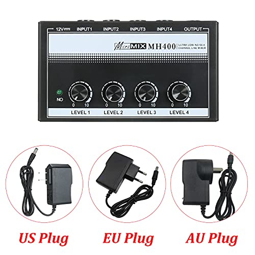 Tomshin MH400 Ultra Low-Noise 4-Channel Line Mixer Mini Audio Mixer com entradas TS de 1/4 de polega