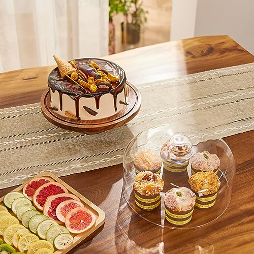Yangbaga Glass Cake Stand with Lid,11in Wooden Rotating Cake Stand with Dome Cover, Cake Plate Display Server Tray for Birthday Kitchen Party - Image 3