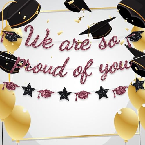 Image of We Are So Proud Of You Banner Graduation Party Decorations Glitter Congratulations Class Grad Ideas Maroon