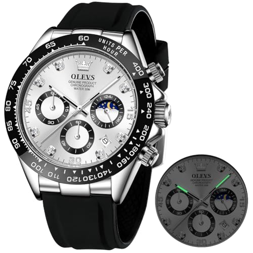 Image of OLEVS Watches for Men Business Diamond Moon Phase Male Watch Chronograph Fashion Dress Waterproof Date Analog Quartz Waterproof SiliconeMen Wrist Watch