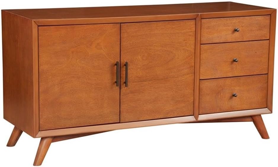 Alpine Furniture Flynn 58" Mahogany and Okoume Veneer Sideboard with Wine Storage, Chestnut