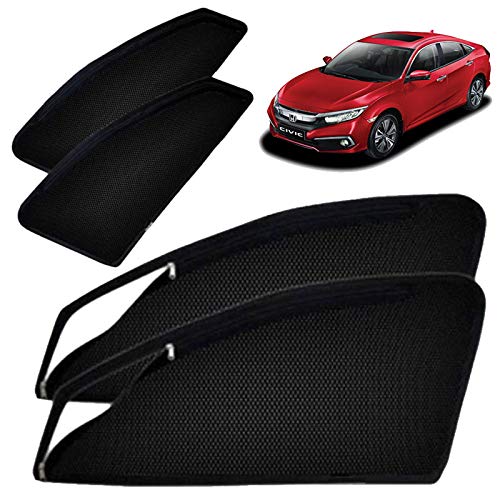 Image of Autofact Magnetic Car Sunshades Compatible with Honda Civic (2020 to 2024) (Set of 4) - Easy Installation, UV Protection, Keeps Car Cool (Front 2 with Zippers, Rear 2 Without Zippers)