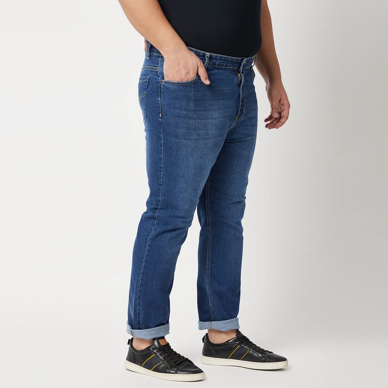 Image of Zush Men's Plus Size Stretchable Dark Blue Color Mid Rise Solid Regular Fit Jeans