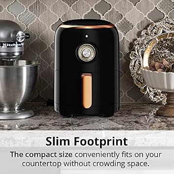 Aria Air Fryers 2Qt Retro Style Ceramic Build, Small Compact Size Airfryer, Easy Clean & Dishwasher Safe, Ceramic Nonstick Teflon Free Small Convection, Black/Stainless Trim & Basket Handle