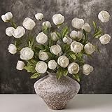 Waipfaru 6 Pcs Faux Peonies Artificial Flowers for Vase, 27' Fake Silk Peonies Flowers for Wedding, Vase Filler White Flowers for DIY Bouquets Centerpieces Bridal Shower Office Decor