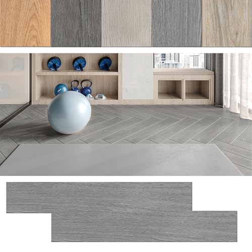 LARS360 Rivestimento per pavimento in PVC autoadesivo, effetto legno, 91,44 x 15,24 x 0,2 cm, 2,5 m², 18 pezzi, laminato impermeabile, isolamento acustico (grigio)