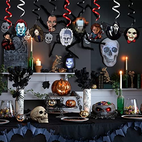 28Pcs Horror Classic Movie Character Party Swirl Decorations Hanging Spiral Decor Whirl Streamers Horror Movie Ceiling Streamers Horror Classic Spiral Favors for Birthday Party Room Decor
