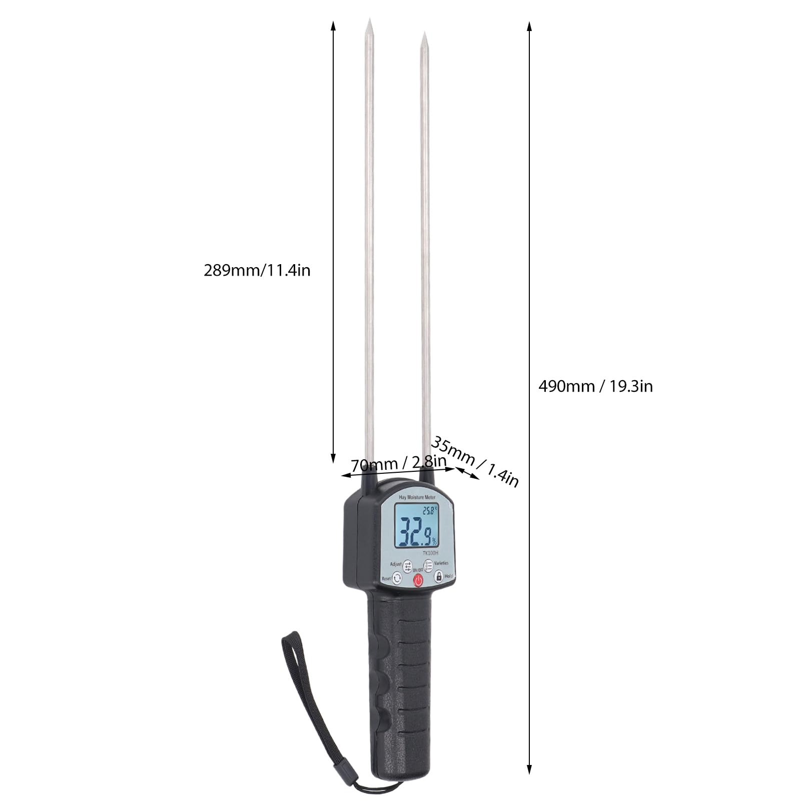 Upgrade TK100H Heu-Feuchtigkeitstester, Tragbares Heufeuchtemessgerät mit Tasche, Präziser Heufeuchtetester mit Sonde für Getreidestroh, Futter, Leymus Chinensis, Bereich 0-80%